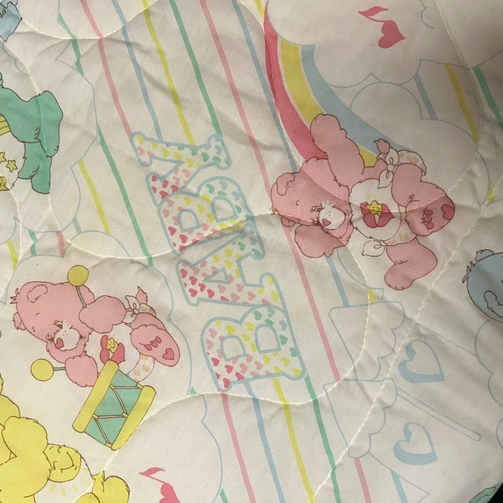 Care Bears Vintage Baby Sleeping Bag 1984 Pastel Rainbow 33x21 80s nursery decor